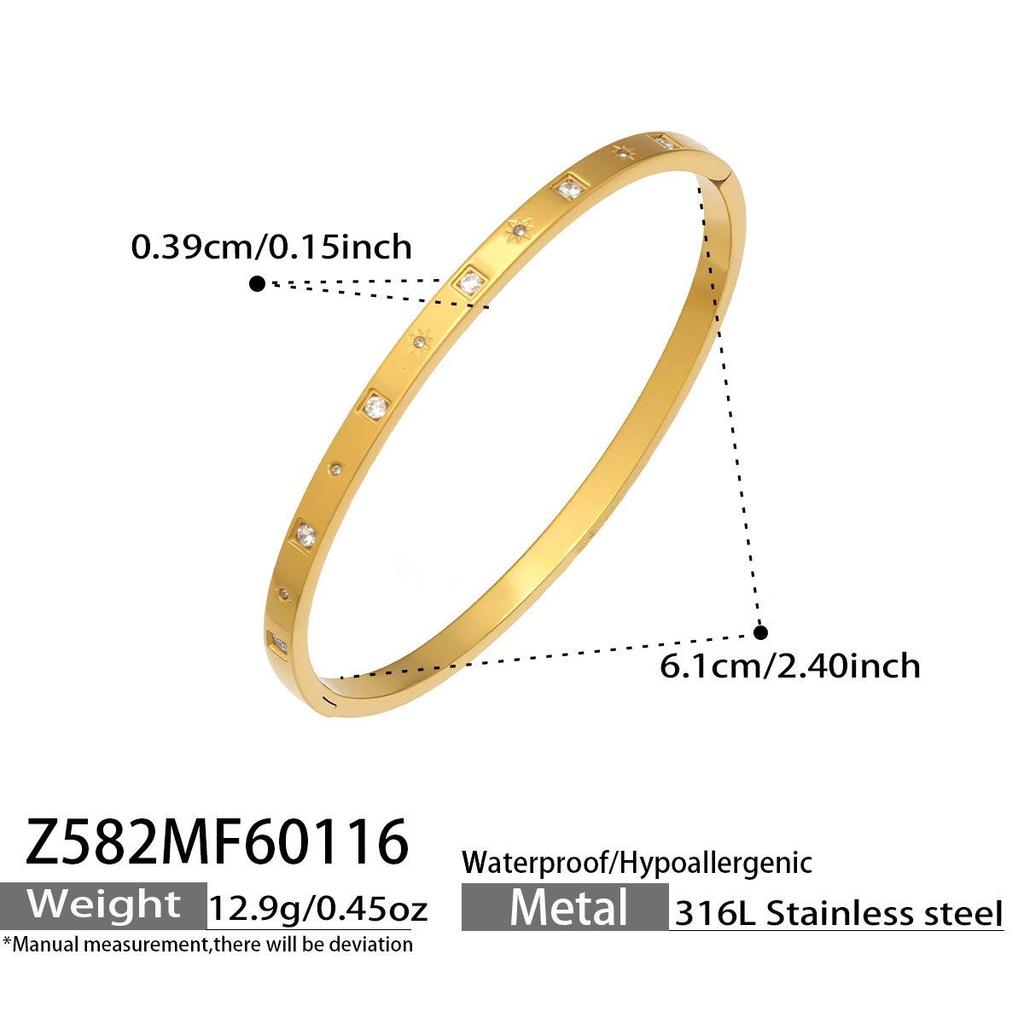 Stainless Steel Geometric Zirconia Bracelet - Chic European American Cross-Border Style Set