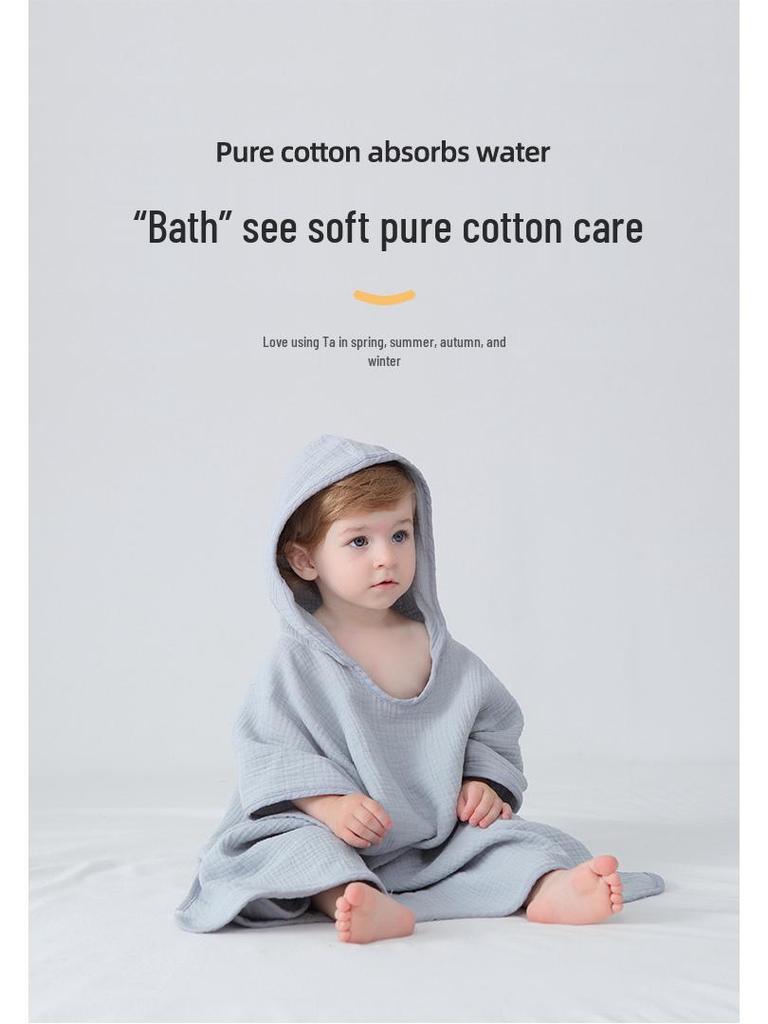 Children's Cotton Gauze Hooded Poncho Bath Towel - Absorbent Wearable Swim Wrap