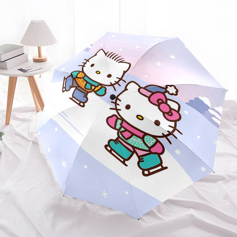 

1pc Hello Kitty Winter Ice Skating Scene with Snowflakes - Perfect for Fans, Travelers, Everyday Use, Festive Gift, Auto Open Close Umbrella, Portable