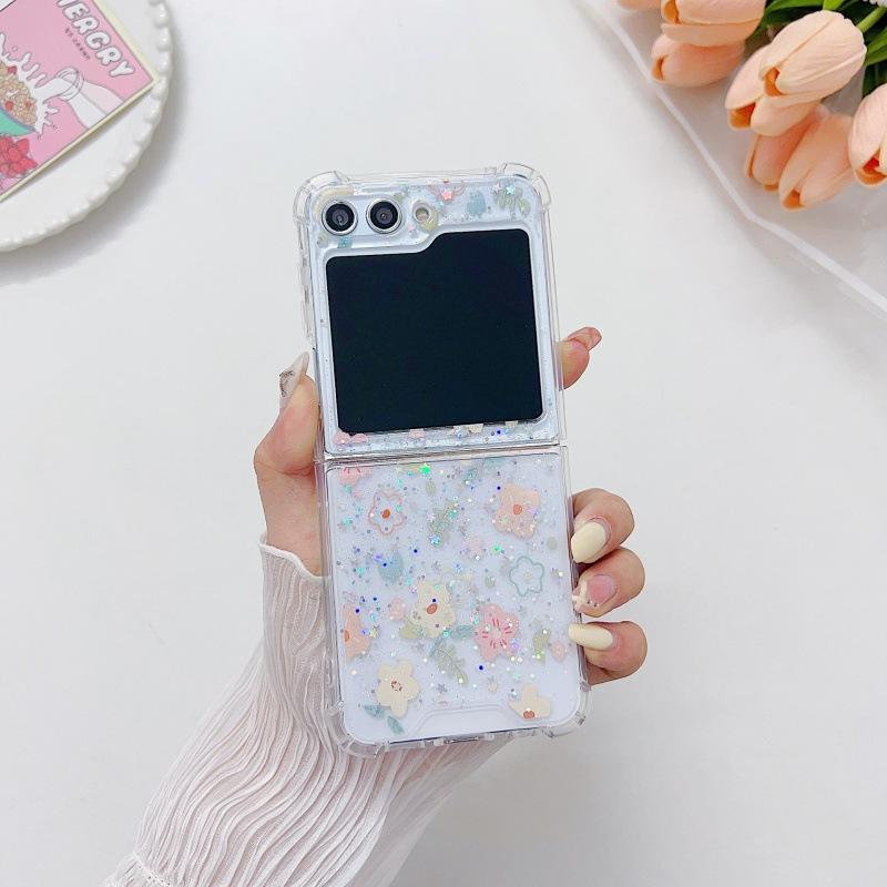 Japan and Korea Fresh Small Floral Mobile Phone Case Samsung GalaxyZFlip1/1/1/ZFlip1 Epoxy Flower
