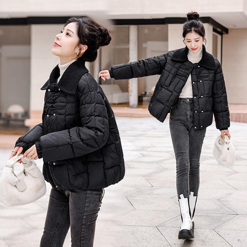 Autumn and Winter Women's Short Plus Size Thickened Lapel Disc Button Coat Zip Paragraph Warm Slim Coat