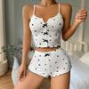 Women's Heart Printed Front Slit Camisole Pajama Set Sleepwear Loungewear