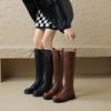 Krazing Pot Cow Split Skin Autumn Winter Shoes Concise Thick Heels Size 41 Thigh High Boots Keep Warm Round Toe Slip On Retro Knee Boots