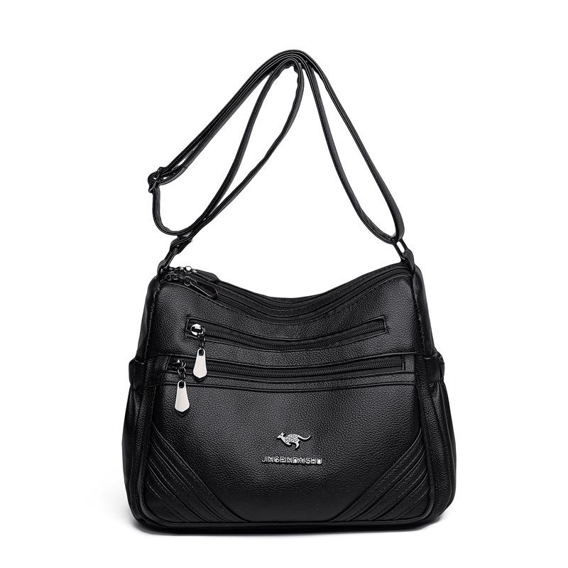 

Жіноча ретро багатошарова сумка через плече з м якої шкіри - Велика місткість кросбоді для мам середнього віку чорний