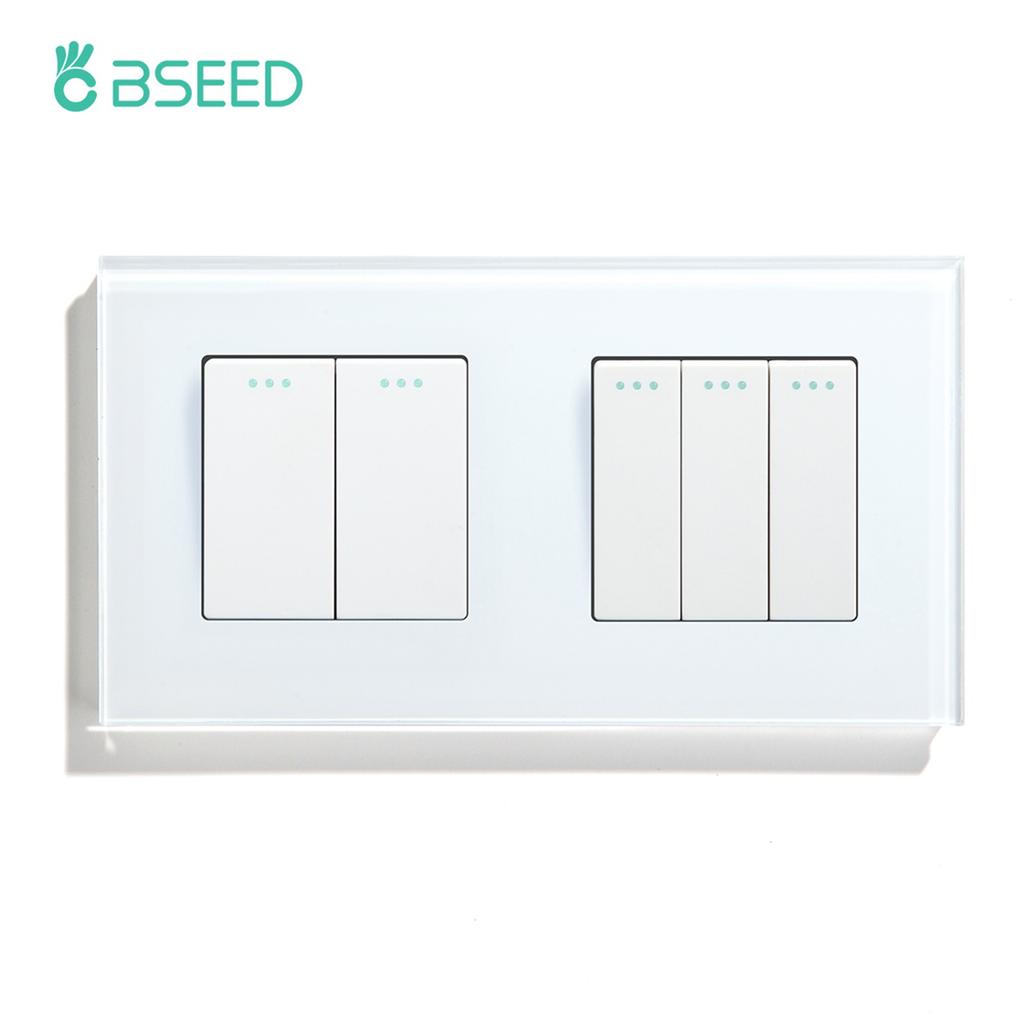 BSEED 1/2/3 Gang 1 Way Mechanical Wall Light Switch Double Button Switch EU Standard Glass Panel 10A For Home Lighting Control