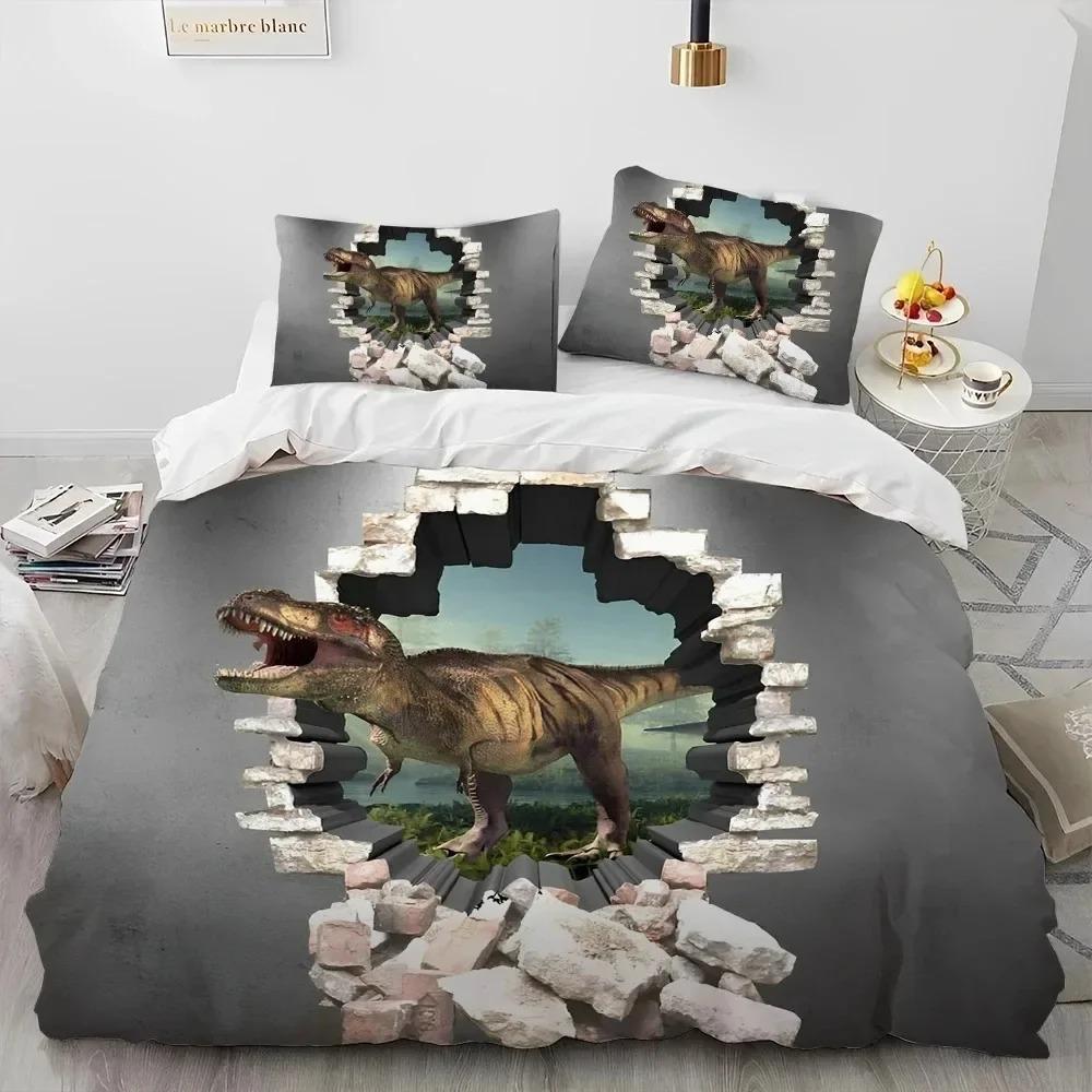 3D Cartoon Dinosaur Illusion Comforter Bedding Set,Duvet Cover Bed Set Quilt Cover Pillowcase,Queen Bedding Set for Boys Gift
