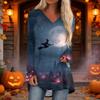 Women's Casual Long Sleeve V-Neck Print Mid-Length Tunic Top