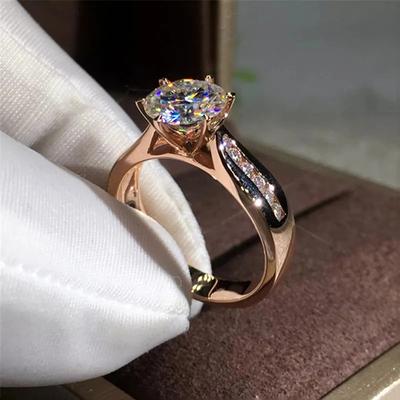 Anéis Huitan Redondos com Zircônia Cúbica, Cravação de 6 Garras para Mulheres, Moda de Luxo, Cor Dourada/Cor Ouro Rosa, Aliança de Casamento, Joia de Dedo