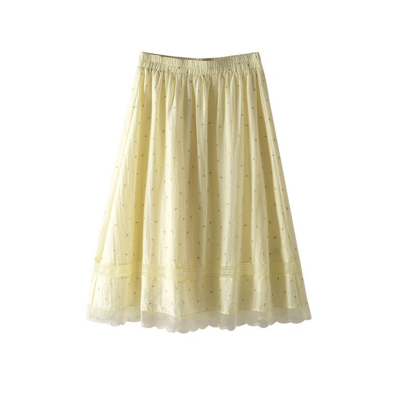 Plus size women clothing [French style Floral Skirt] Summer Lace Patchwork High Waist Slimming Mid-Length Skirts