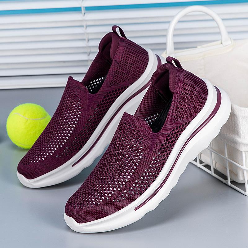 Women's Knitted Solid Loafers Ultra-light Non-slip Flat Mesh Slip On Walking Shoes Round Toe Casual Elderly Lady Diabetic Shoes