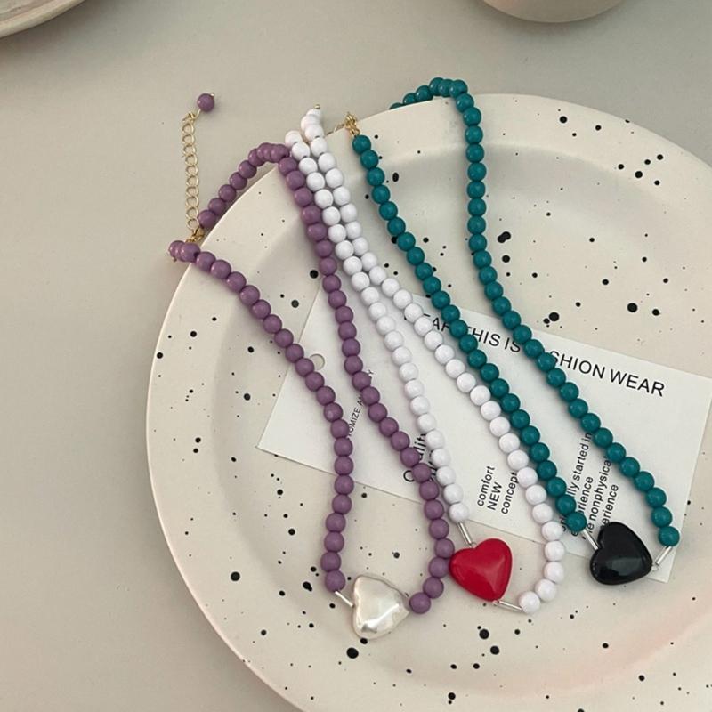 Cool Beaded Heart Choker Necklack Beaded Pendant Necklace Striking Beaded Collar Necklace Perfect Gift for Woman Girls