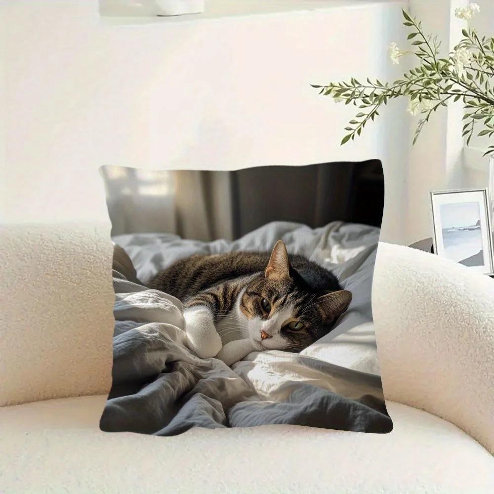 Realistic Tabby Cat Peach Skin Pillowcase D Flat Printed Cute Kitten Cushion Cover Bedroom Bed Sofa Living Room Home Pillow