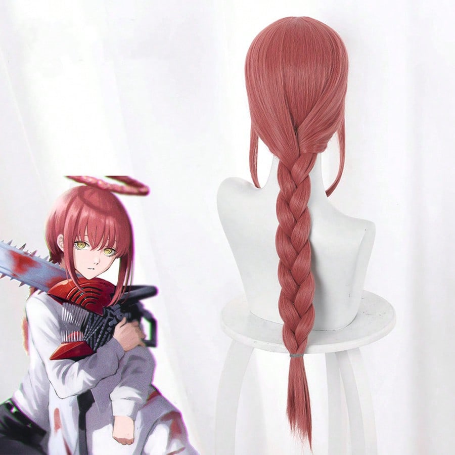 Peluca Larga Rosa Oscuro Pelucas Sintéticas de Anime para Cosplay Con Una Trenza Resistente al Calor Pelucas Sintéticas para Cosplay Fiesta de Halloween