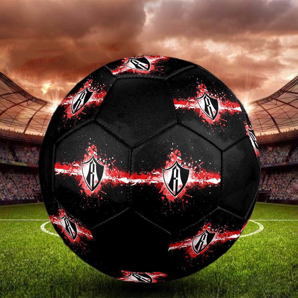 SIZE 5 Atlas Football Club (Black & Red Background) Soccer Ball Colorful All Ages Machine Stitched PVC Competition Ready Durable High-Bounce
