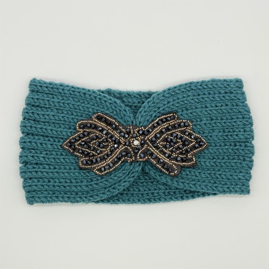 Crystal Beaded Winter Knit Headband Warm Turban Headwrap Hairbands Wool Ear Warmer Headscarf Head Wear Hair Accessories for Women Bandeau Bandanas