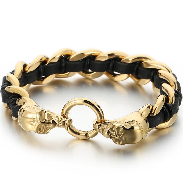 Pulsera Punk de Cuero Trenzado Lobo para Hombre Pulseras con Encanto de Mano para Hombre con Forma de Cabezas de Cráneo de Dragón Joyería de Acero Inoxidable de Lujo Gótico