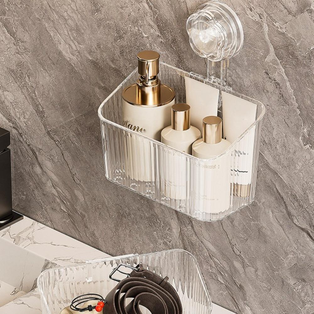 Wall Mounted Suction Cup Storage Rack No-Drill Makeup Organizer  with Drain Hole