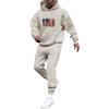 Men's Solid Color Flag Print Hooded Universal Versatile Hooded Sweatshirt Sweatpants Casual Sports Suit