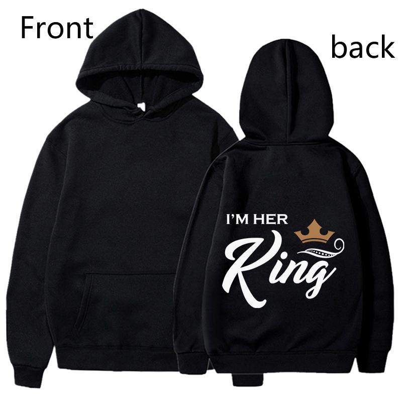 Fashion King & Queen Couple Hoodies Long Sleeve Pullover Couples Matching Outfits Streetwear Lovers Clothes Valentine Day Gifts