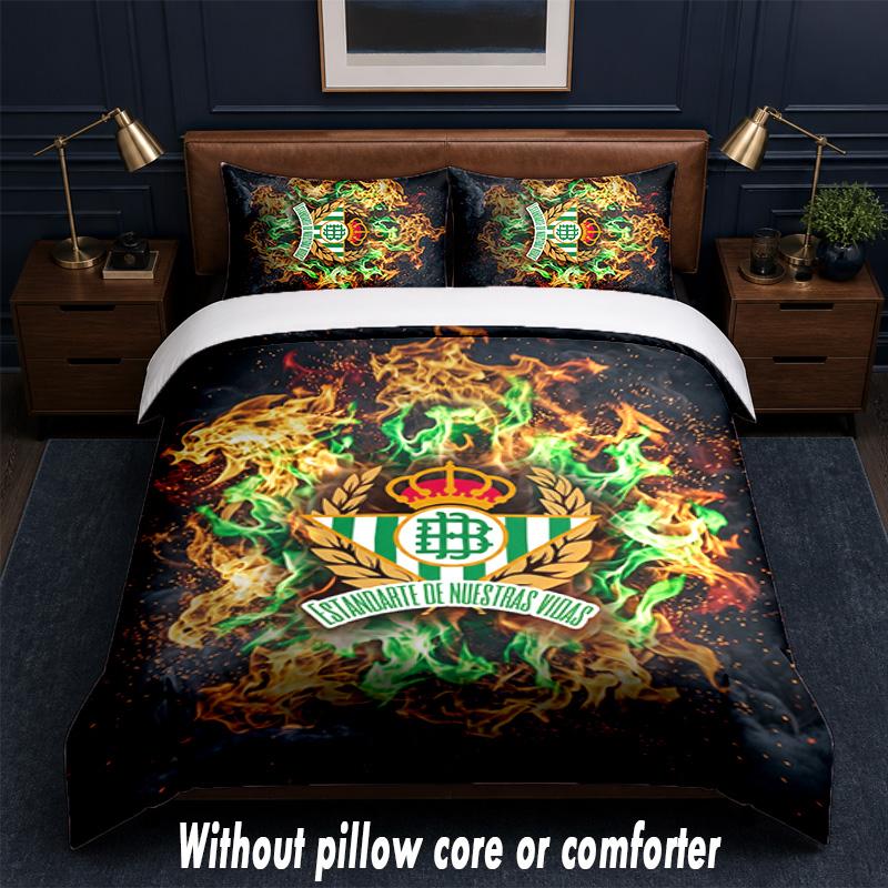 Real Betis Football Design Bed Bedding Set 1 Duvet Cover + 2 Pillowcases Soft Breathable Household Bed Linens