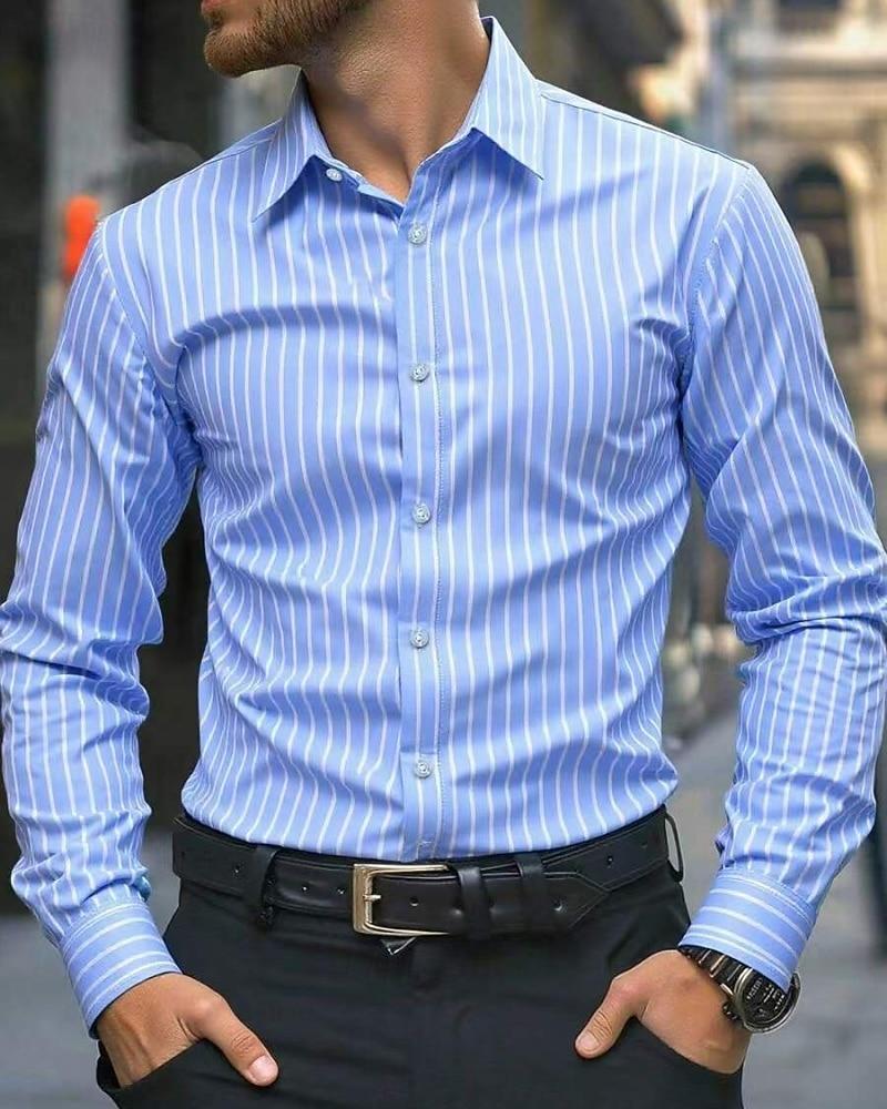Men's Shirt Casual Shirt Button Up Shirt Long Sleeve Vertical Stripes Lapel Daily Clothing Apparel Fashion Casual Comfortable