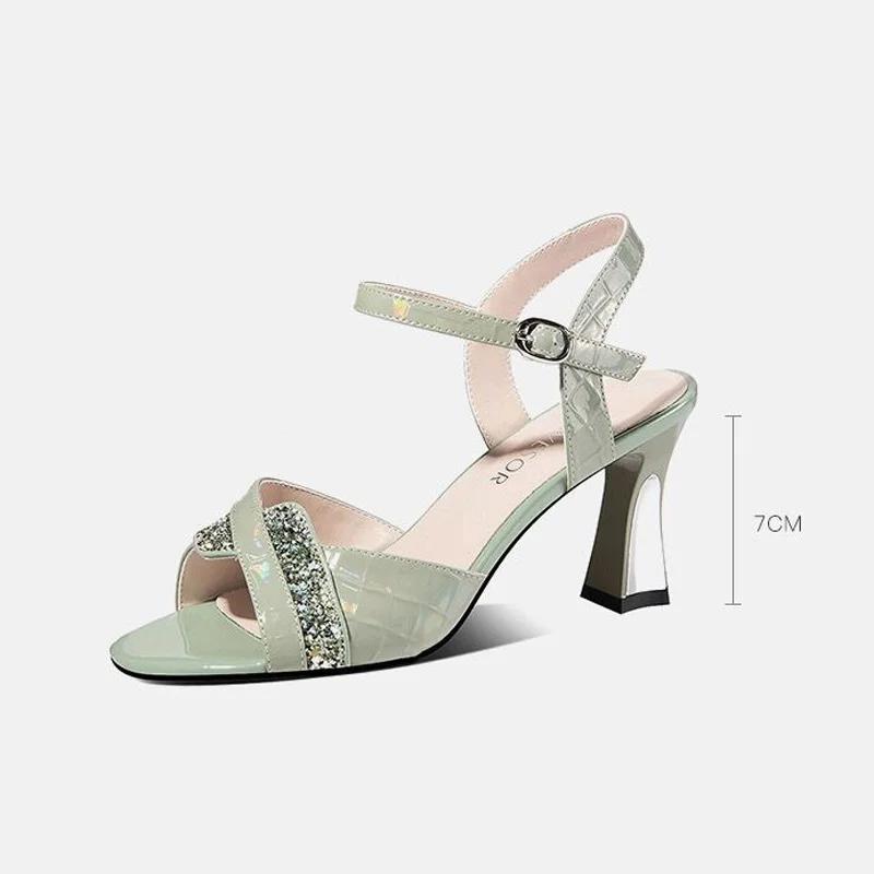Maogu Women Peep Toe Sandals Summer Dress Leather Elegant Woman Shoes with Medium Heels 2024 Soft Comfort Buckle Strap Sandal 41