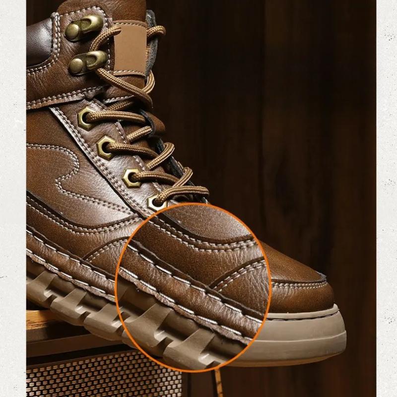 Men's High-top Casual Leather Shoes Handmade Plush Shoes Casual Shoes Autumn and Winter Plus Size 39-47