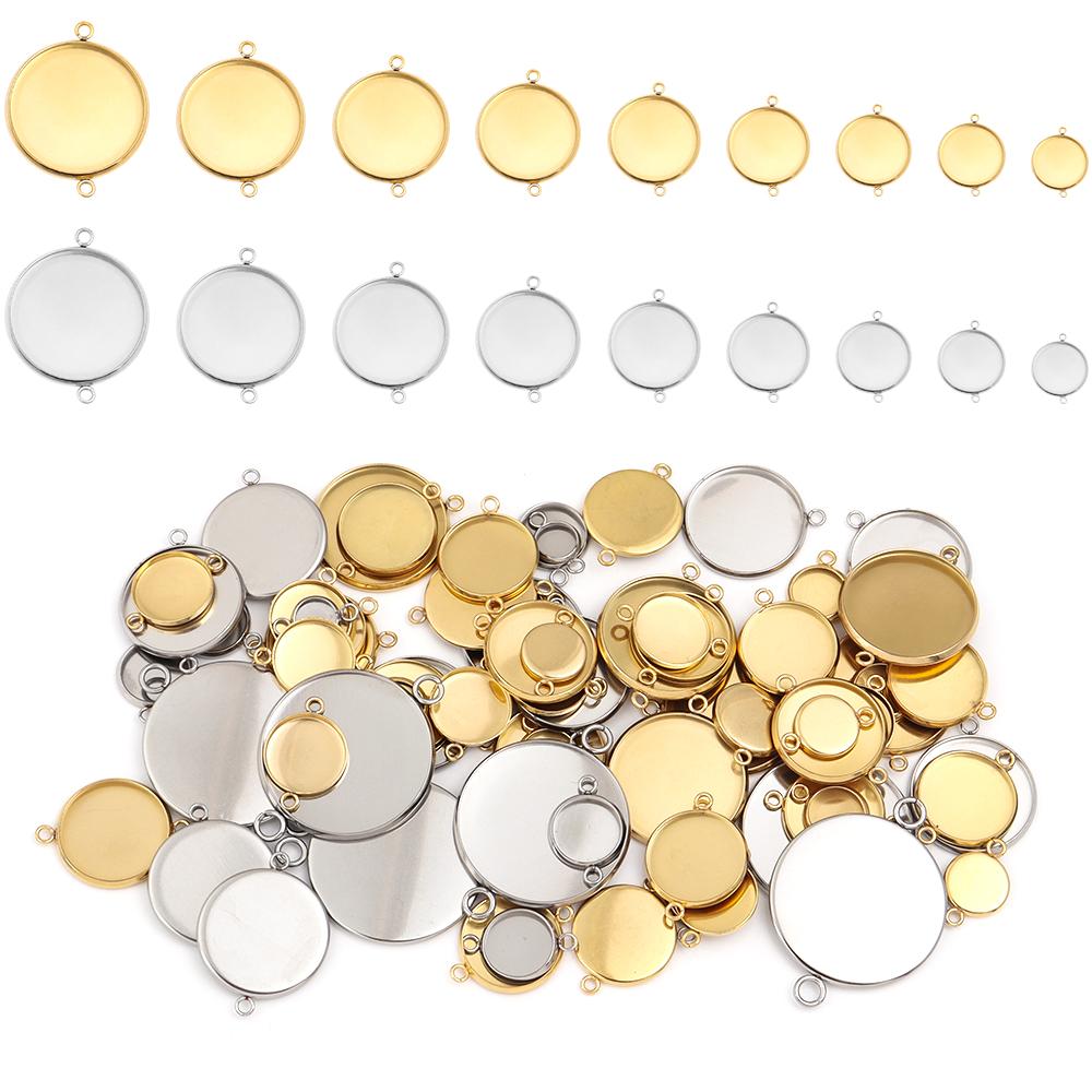 10Pcs Stainless Steel Cabochon Cameo Base Settings For Necklace Bracelet Pendants Blank Tray DIY Craft Jewelry Making Supplies