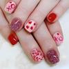 Valentine's Day Red Heart Glitter Manicure: 24 Glossy Nude Pink Press-On Nails