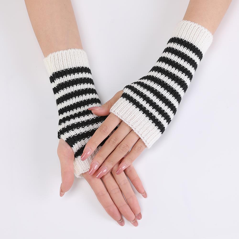 HOT Winter Half Finger Gloves Striped Fingerless Gloves Knitted Long Fingerless Gloves Arm Cover Elbow Mittens Winter Arm Warmer