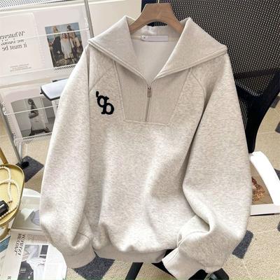Damen-Sweatshirt mit halbem Reißverschluss und Polokragen, lockeres, lässiges Pullover-Oberteil