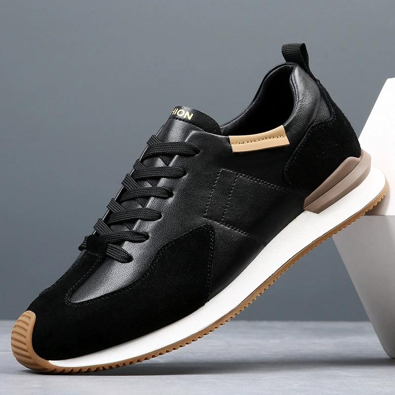 

New Men Outdoor Leather Casual Shoes Fashion Sports Shoes for Men Simple Comfy Male Sneakers Versatile Treking Footwear Trainer 38 чёрный