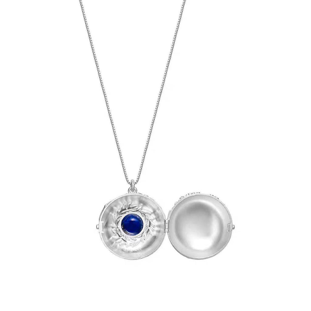 Wild Lily Double-Sided Embossed Pendant Necklace with Guardian Stone for Women