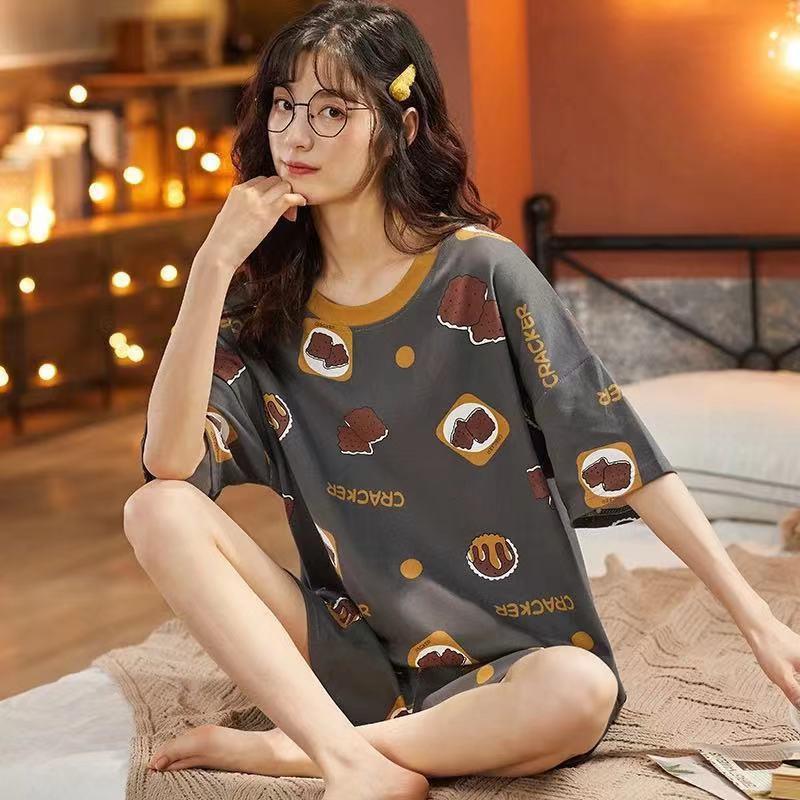 GMXIA Cute Panda Pajamas for Women In Summer, Short Sleeves and Shorts, Large-sized and Thin Summer Casual Home Wear Set