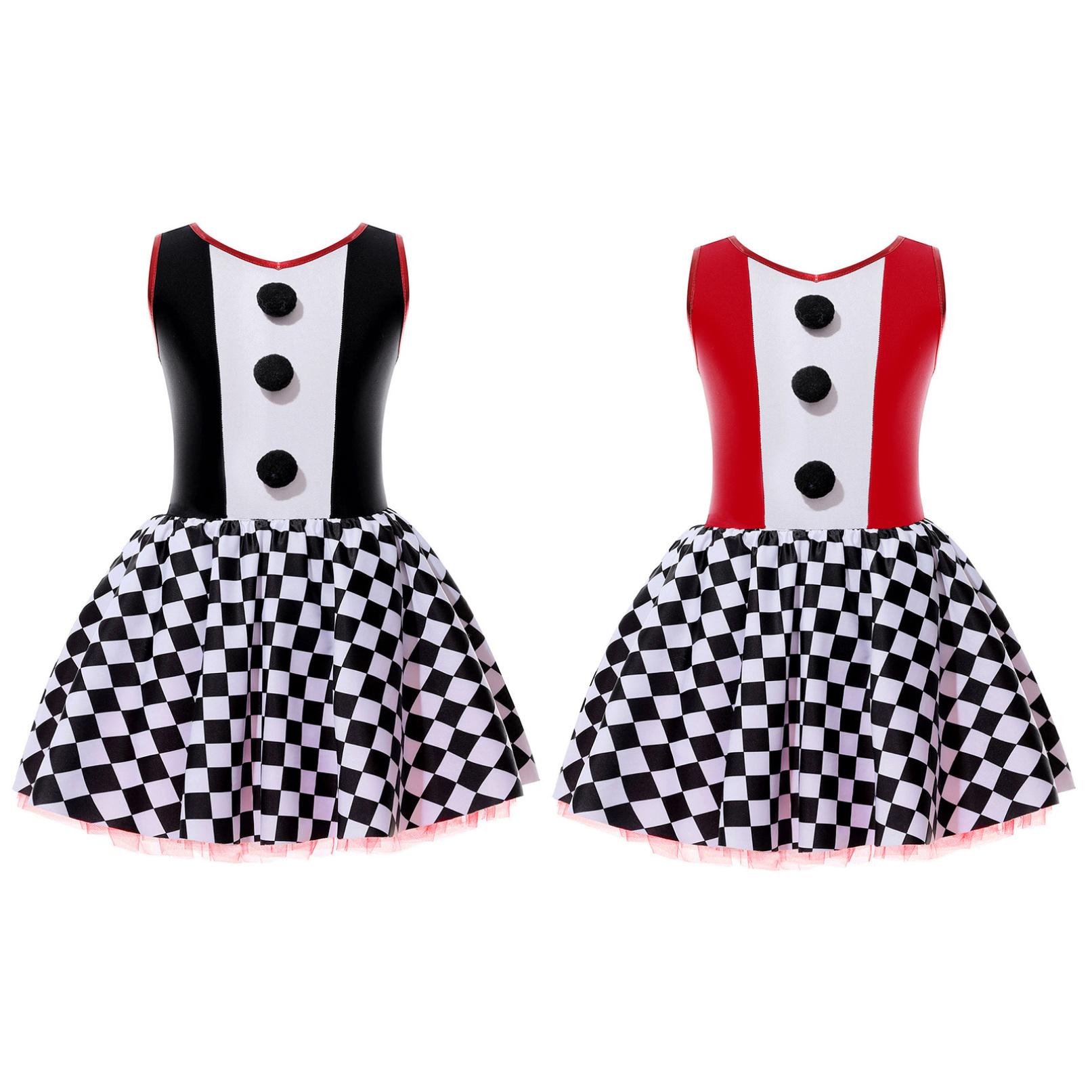 

Діти, дівчата, костюм клоуна, плаття без рукавів у шашку для Хеллоуїна, карнавал, балетне плаття для косплея 5-6 Years чорний