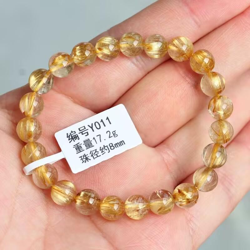 Unisex Armband aus brasilianischem Rutilquarz: Glatter Katzenaugen-Gelb-Titan-Kristall, Perfekt für Paare
