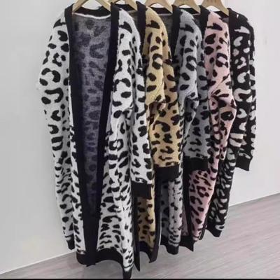 New Leopard Print Knitted Cardigan Women's Long Loose Large Size Imitation Mink Casual Fashion Sweater Jacket