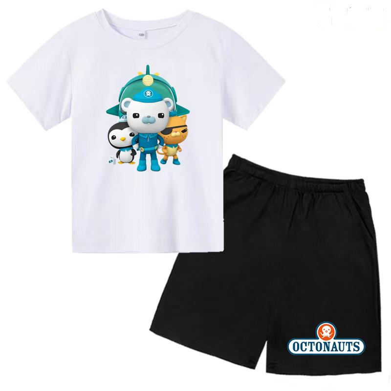 Kids Summer Cartoon Animated Print Set Summer Sports Set T-shirt + Shorts Charming 2-piece Outdoor Wear for Boys and Girls
