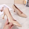 Nude Patent Leather Stiletto High Heels 2025 Spring and Autumn New Pointed Low Heels Fashion Black Professional Work Single Shoes Women