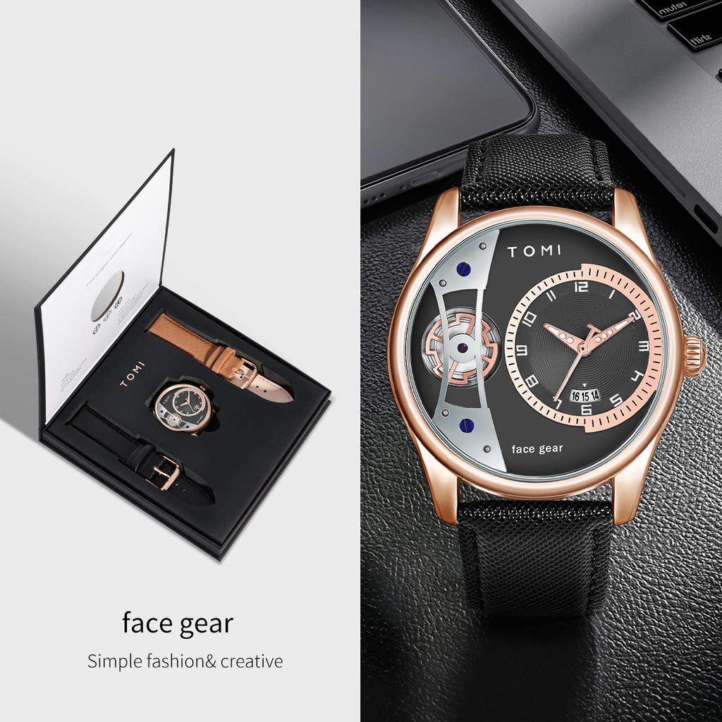 Set Gift Box for Men's Minimalist Business Quartz Watch Luxury Versatile Double Strap Detachable Watch Festival Gift