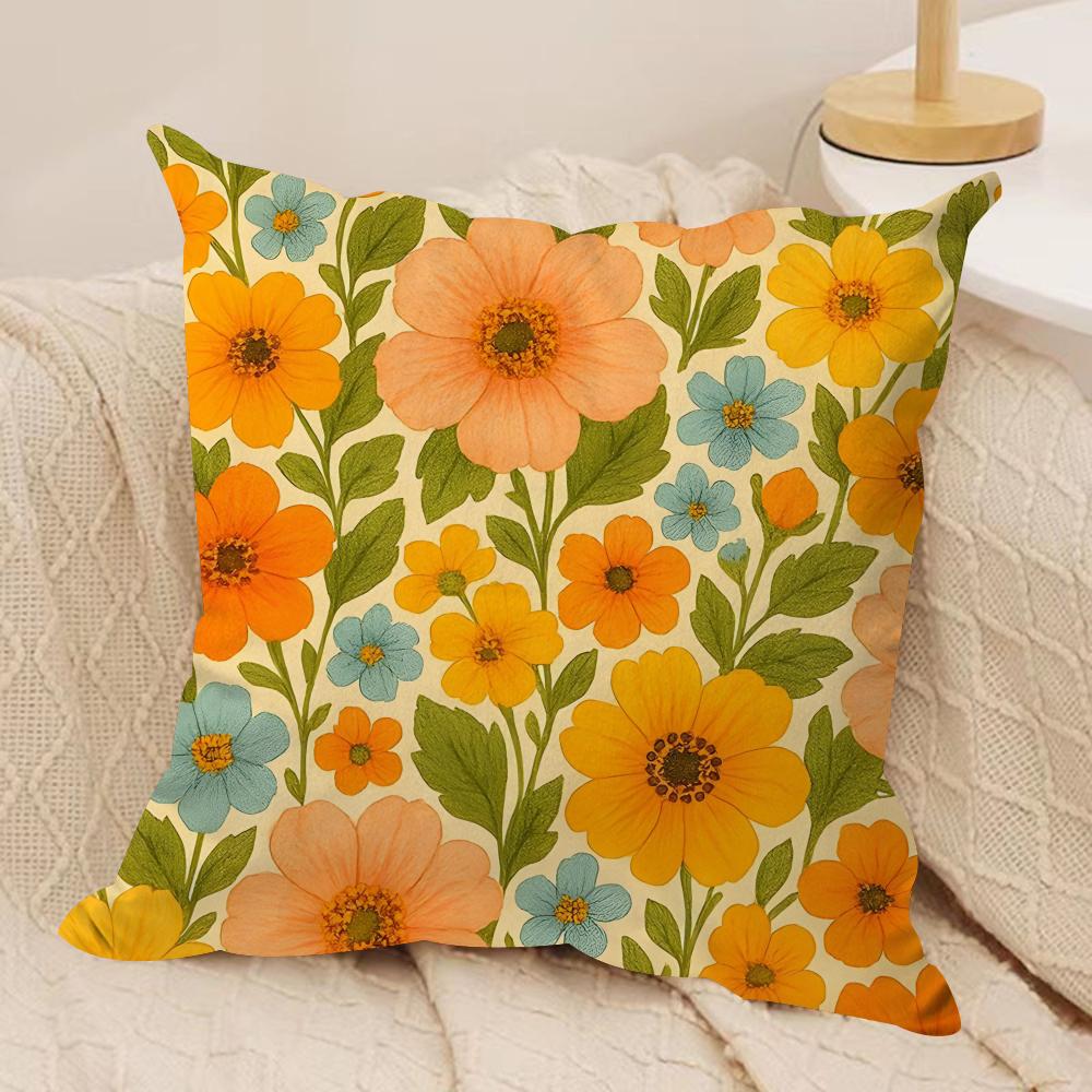 Retro Floral Cushion Cover Soft Plush Fabric DoubleSided Printed Cushion Covers for All Seasons Home Decor