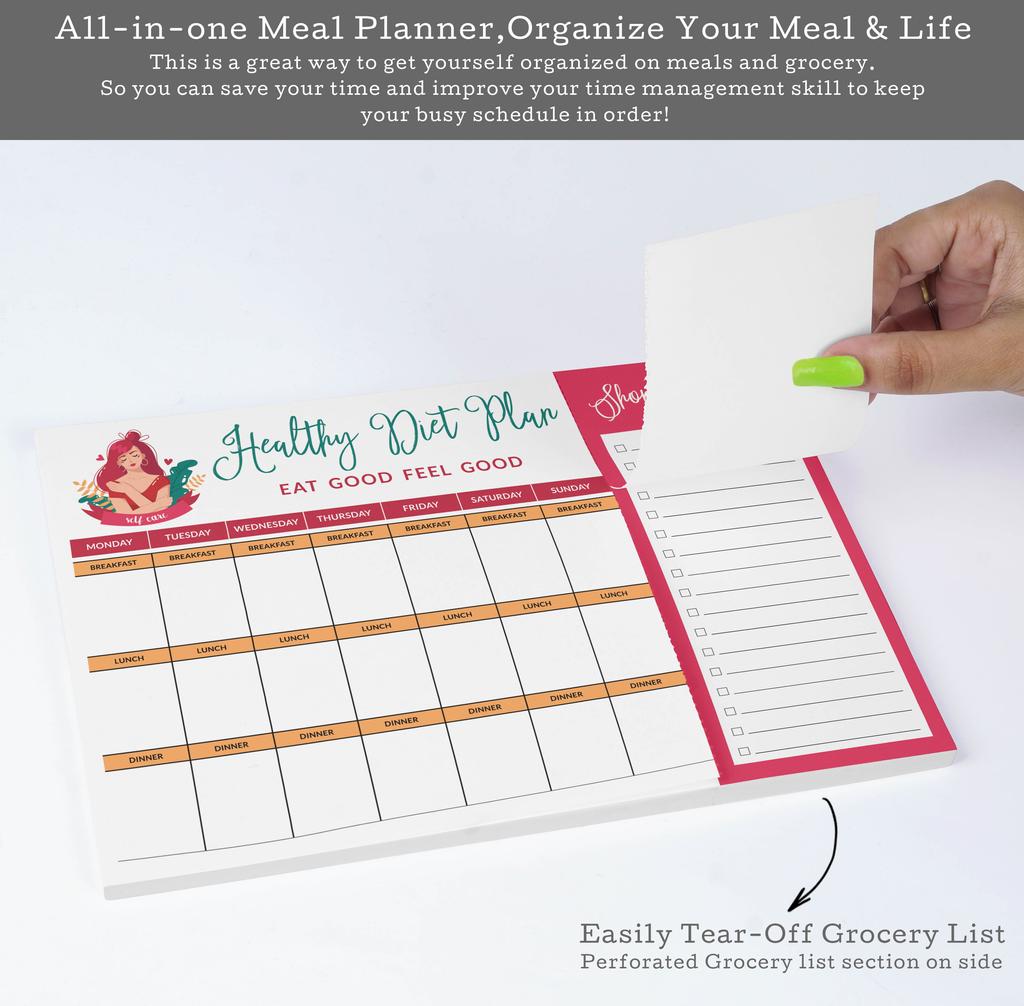Inkdotpot Weekly Meal Planner Notepad 7"x10 , "Kitchen Menu" Magnetic Meal Planning Pad with Tear Off Grocery S-54 Sheets