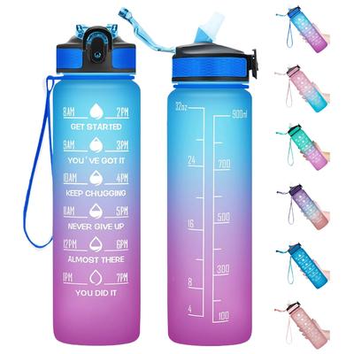 32 Oz Leakproof Water Bottles with Times To Drink and Straw Motivational Drinking Sports Water Bottle for Fitnes Gym Outdoor