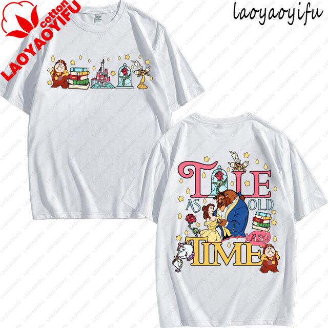 Tshirt Beauty and the Beast Vintage Aesthetic Styles High Quality Cotton Women Fashion Loose Short Sleeve Oneck Tee