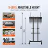 Mobile TV Stand, Mobile TV Cart for 32 to 70 inch TVs, Height Adjustable Portable TV Stand with Wheels, Double Tray for Audio-Visual Devices, Rolling