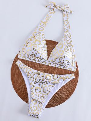 European & American Sexy Halter Bikini Set: Hot Stamping Beachwear for Women