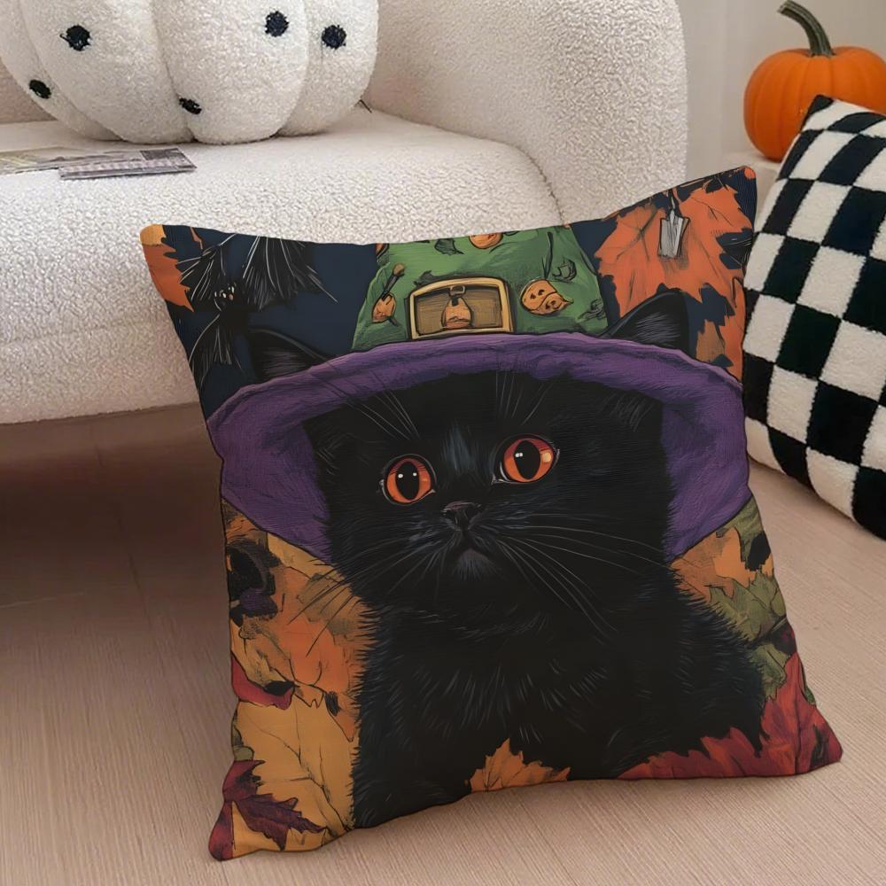 Character Spooky Halloween magic cat Cushion Cover Throw Pillow Cover Hidden Button Durable Polyester Chair Cushion