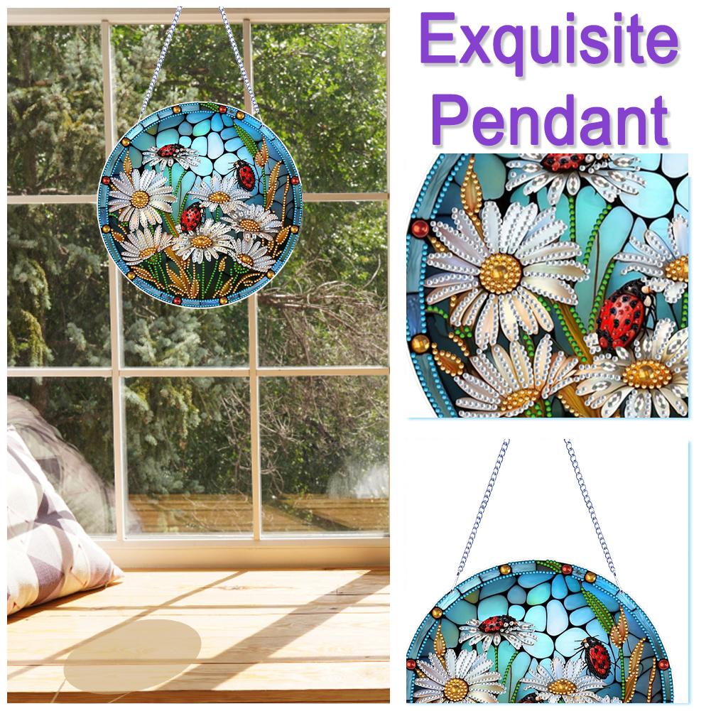 Animal Flower Theme 2D/Flat DIY Diamond Painting Set Rhinestone Diamond Art Window Pendants Window Hanging Art for Home Decor