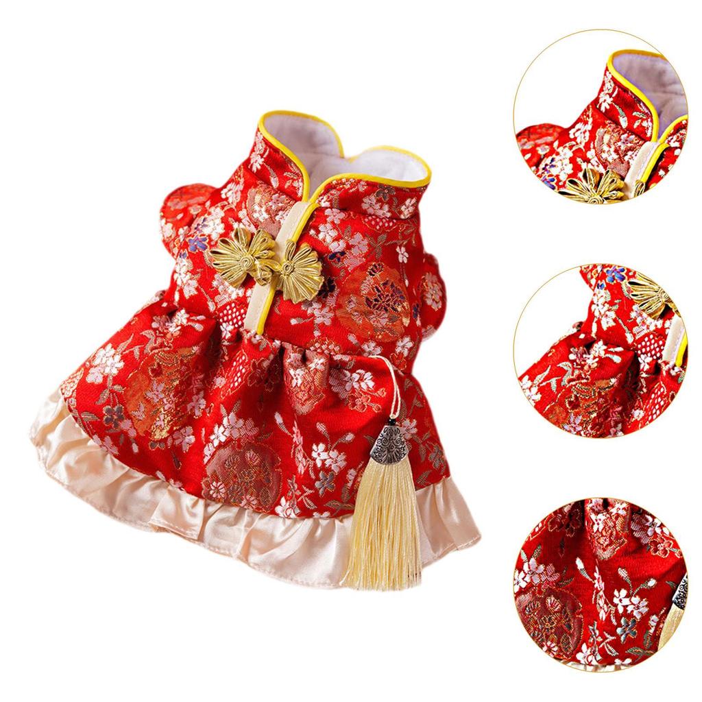 Winter Pet Clothes Vest Tassel Pet Costume Cat Dress Cat Tang Costume Chinese New Year Holiday Cosplay Pet Gifts Celebration