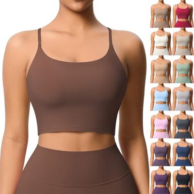 Women's Y Back Sports Bra - Padded Low Impact Spaghetti Thin Strap Workout Yoga Top